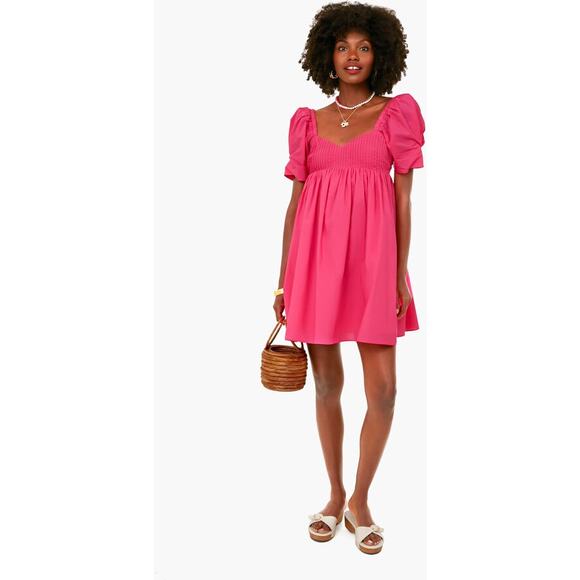 Tuckernuck Hyacinth House Preppy Barbie Pink Mini Puff Sleeves Graduation Dress - Picture 2 of 12